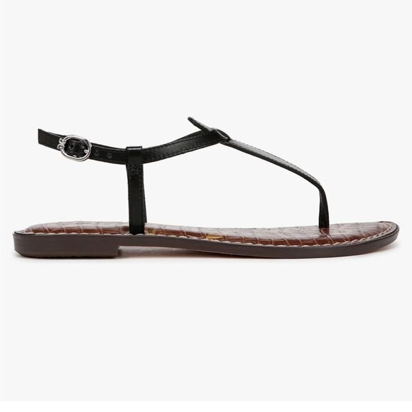 SAM EDELMAN Womens Black Leather T-Strap Flat thong ankle Gigi Sandals size 8 - Picture 2 of 8